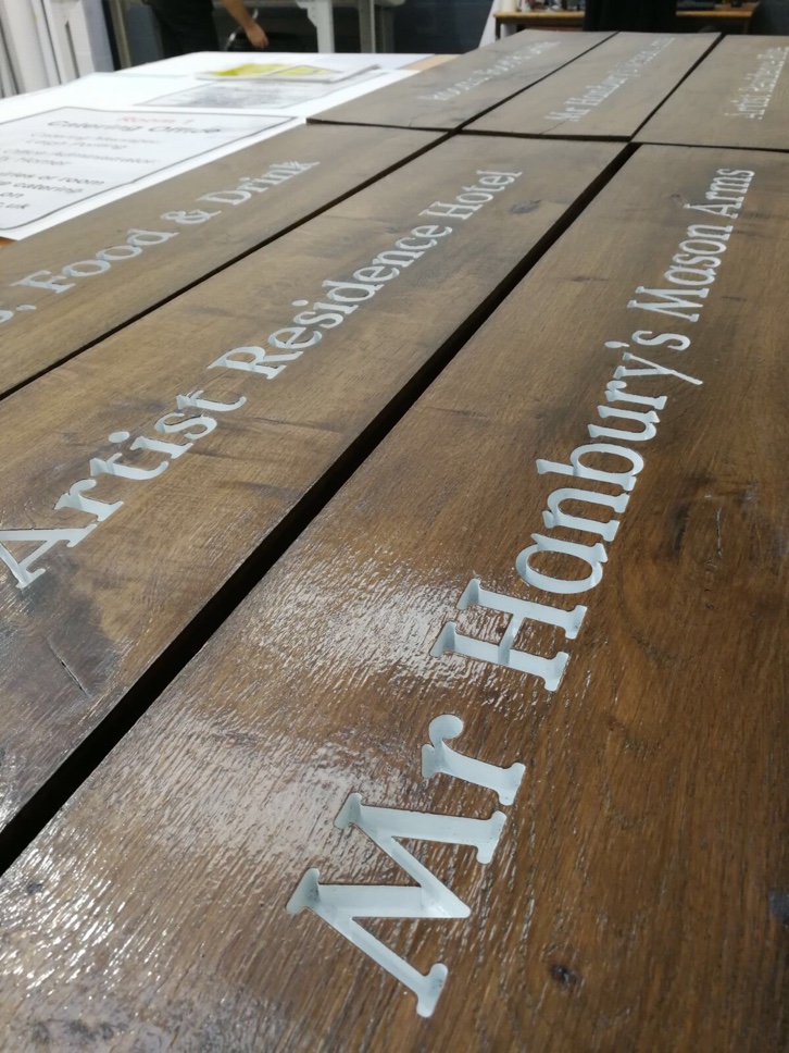 wood engraved painted lettering Oxford London