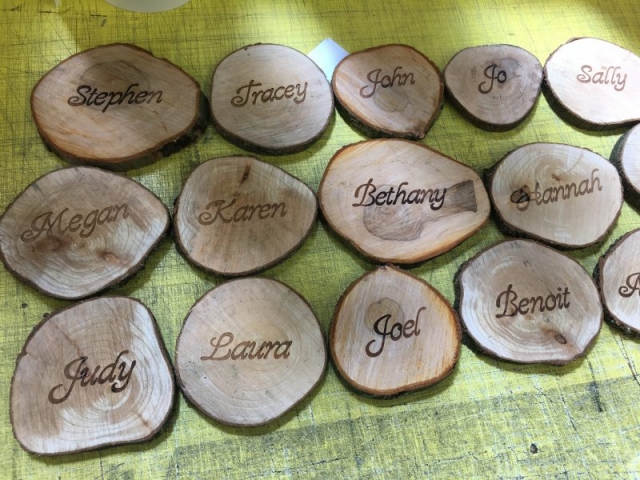 wood engraving name plates weddings